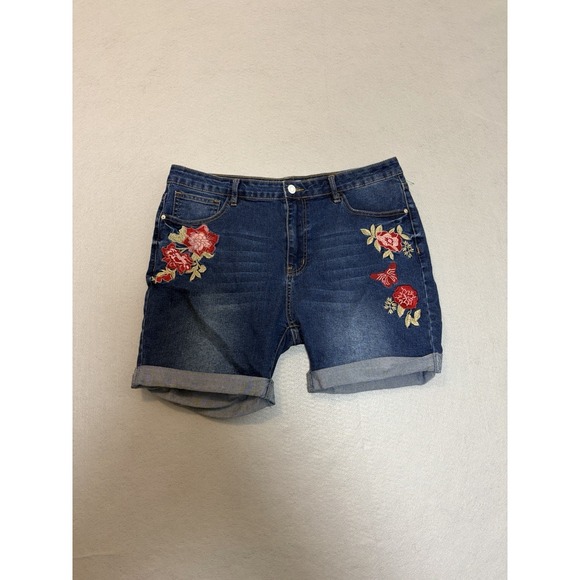 Malancia Pants - Malonacia Floral Embroidered Shorts Denim Size 10 XL